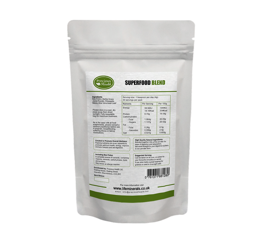 Superfood blend bee pollen back